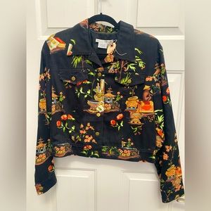 Vintage Maggy London Cropped Asian Fabric Jacket Size 12